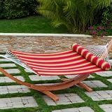 RST Outdoor Cantina Striped Poly Hammock Bed with Bolster Pillow Set Patio Furniture