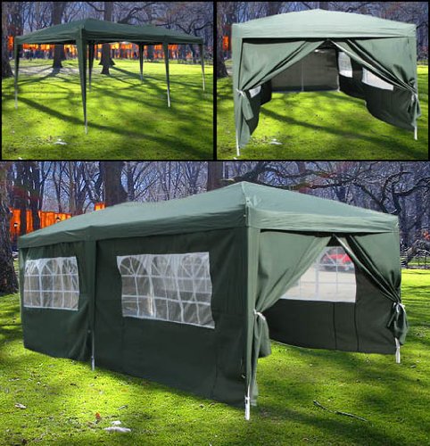New 10' X 20' EZ Pop Set Up Canopy Tent Gazebo Includes 4 Sidewalls Green Heavy Duty PA Water Proof