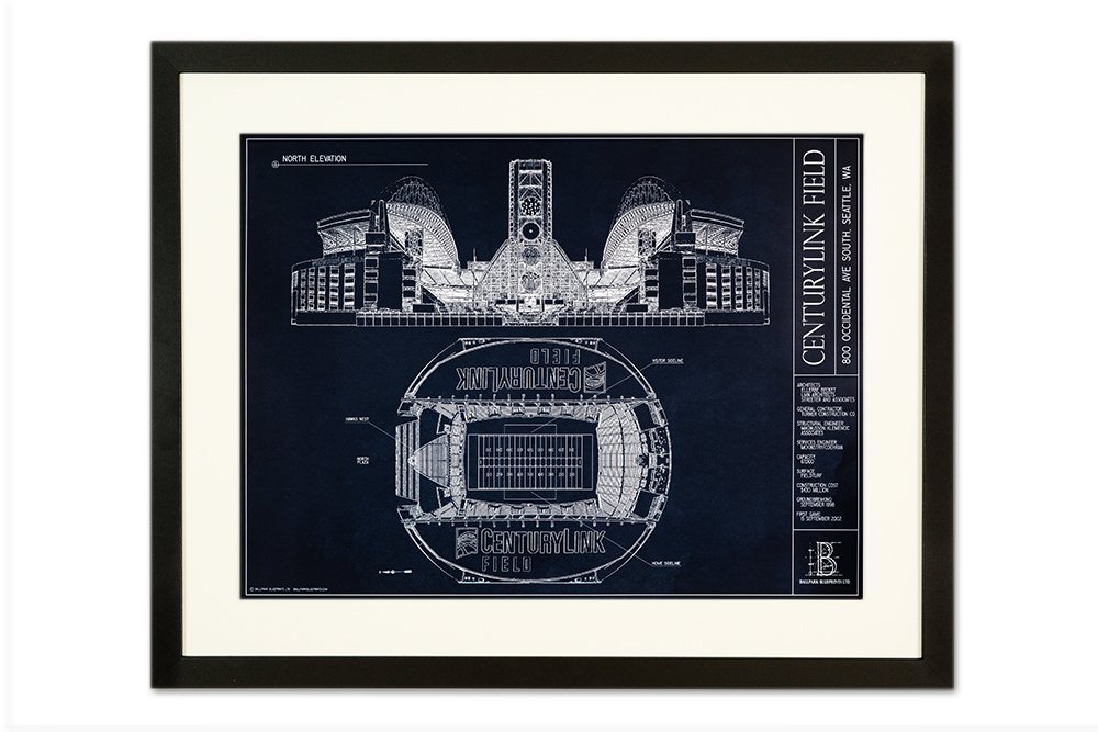 Amazon.com : CenturyLink Field Blueprint Style Print (Unframed, 18 ...