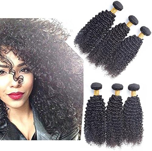 Ballice Hair Jerry Curly 7a Unprocessed Mixed Length 3 Bundles Brazilian Virgin Human Hair Extensions Natural Black Color (22 24 26inches)