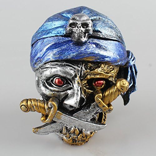 Pirate Skull Head Resin Ashtrays Trinket Box Ashtray Ash Tray Stash Statue (Blue)