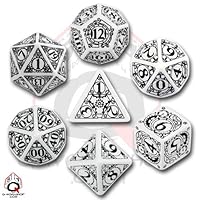 Q-Workshop Polyhedral 7-Die Set: Carved Steampunk Dice Set (White and Black)