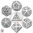 Q-Workshop Polyhedral 7-Die Set: Carved Steampunk Dice Set (White and Black)
