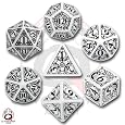 Q-Workshop Polyhedral 7-Die Set: Carved Steampunk Dice Set (White and Black)