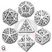 Q-Workshop Polyhedral 7-Die Set: Carved Steampunk Dice Set (White and Black)