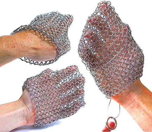 The GritMitt | Cast Iron Cleaner Scrubber | Fits On Your Hand | Stainless Steel Scouring Pad Cleaning Mitt | Camping Cookware Chainmail | Cast Iron Cookware Recipes &amp; Skillet Tips Included