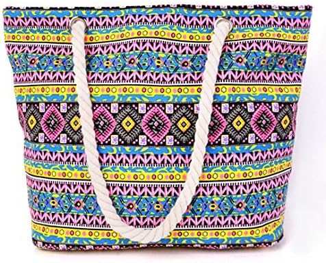 CY Large Beach Bag Canvas Travel Big Tote Bag Shoulder Bag 13.5 Inch Beach Bag