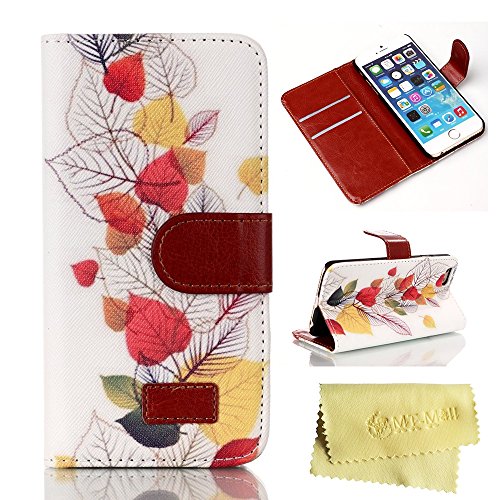 iPhone 6 6S Plus Case,iPhone 6 6S Plus Wallet Case,MT-Mall(TM) for iPhone 6 6S Plus 5.5" PU Leather Case Wallet Card Case Magnetic Design Flip Folio Leather Cover Kickstand Cover Case with Colourful Leaves Pattern(Package Included:One Case,One Cleani