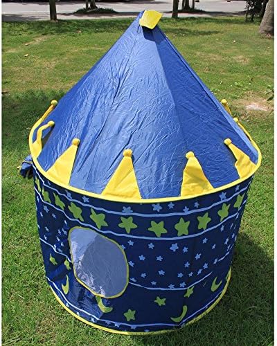 The Castle Tent Blue and Yellow with a Colorful and Exciting Print Design. Very Easy to Setup Indoors and Outdoors