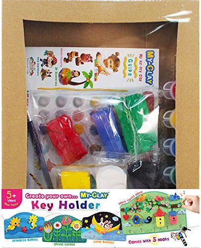 YellowBee My-Clay Key Holder Kit - Seahorse Buddies, Spring Garden, Lunar Bunnies - Comes With 5 Hooks (Mc-Kh01)