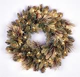 24 Carolina Pine Pre-Lit Artificial Christmas Wreath w/Pine Cones -Clear Lights