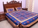 Royal-Blue Gujarati Bedspread with Hand-Embroidery All-Over - Pure Cotton