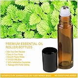 Rioa Roller Bottles 10ml 1/3 oz empty refillable Clear Elegant glass bottle with Metal Ball & Bkack Cap for mixing essential oils 100% No Hassle Lifetime Guarantee (Set of 6, Amber)