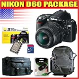 Nikon D60 Digital SLR with 18-55mm AF-S VR Zoom Lens, 4GB SD Memory Card, USB 2.0 SDHC Card Reader, Additional EN-EL9 Battery, Nikon Camera Case, Xplorer SB-1626 Photo Backpack, and Nikon 2 Year Extended Warranty.