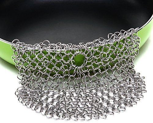 Minkle Round Cast Iron Cleaner Xl 7x7 Inch Premium Stainless Steel Chainmail Scrubber