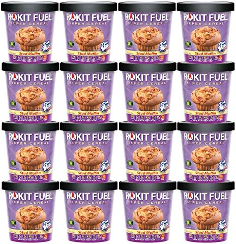 Rokit Fuel Instant Cereal Cup - Case of 16 - Stud Muffin Flavor - All Natural, Vegan / Vegetarian, GMO Free - Hot or Cold - Healthy Breakfast Oatmeal