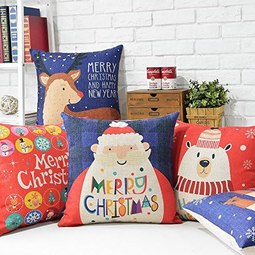 Yoovimin ®5 Pcs Christmas Series Cotton Linen Decorative Pillowcase Cushion Cover for Sofa Throw Pillow Case 17x17 Inch 43x43cm (Christmas Series1)