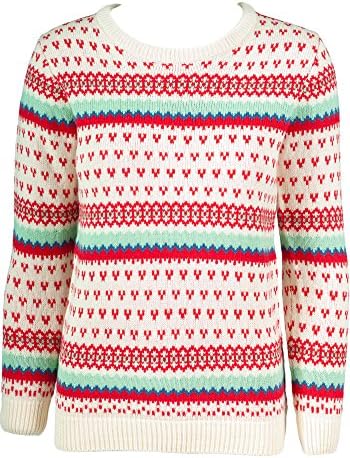 Sidecca Heidi Pullover Knitted Christmas Sweater-Ivory/Red-Large