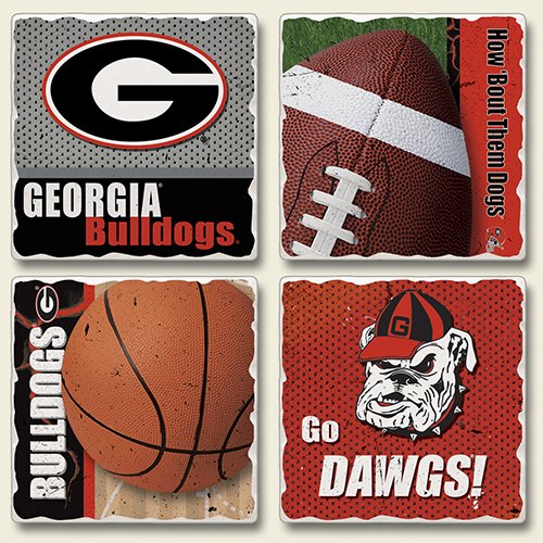 Georgia Bulldogs Assorted Tumbled Stone Coaster Set of 4, Highland Graphics
