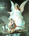 Angel and Bridge, Guardian Angels Art Poster Print, 16x20