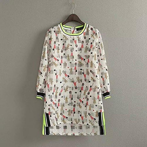 XianShiYa Women's Casual Long Sleeve Little Man Pattern Boat Neck Hem Slit Dress