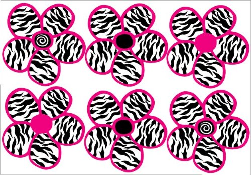 Zebra Print, Black and Hot Pink Flowers Wall Stickers,decal, Graphics