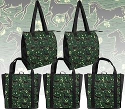 Horses Shopping Bags Reusable Grocery Bags 5 Pc Set Horse SET 5 Pieces 2 Insulated Zippered Bags and 3 Sturdy Shopping Bags in Designer Prints GIFT IDEA
