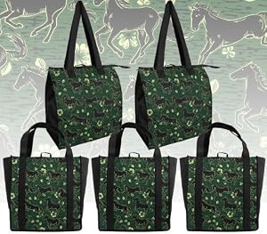 Horses Shopping Bags Reusable Grocery Bags 5 Pc Set Horse SET 5 Pieces 2 Insulated Zippered Bags and 3 Sturdy Shopping Bags in Designer Prints GIFT IDEA