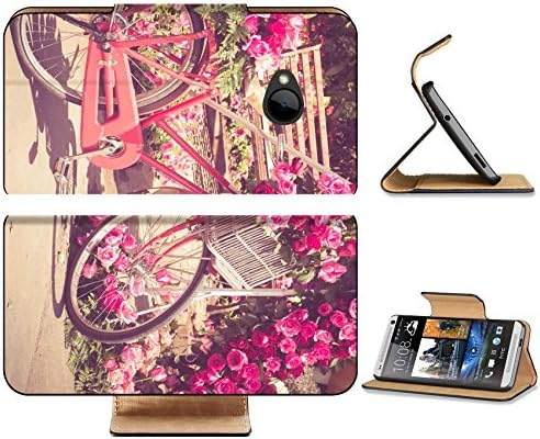 HTC One M7 Flip Case bicycle and flowers with filter effect retro vintage style 38001371 by MSD Customized Premium Deluxe Pu Leather generation Accessories HD Wifi 16gb 32gb Luxury Protector Case