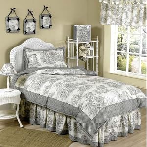Black French Toile Childrens Bedding 4pc Twin Set