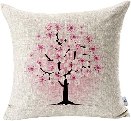 Yo-You Cotton Linen Square Vintage Throw Pillowcase Cover Pastoral Style Flowers (Beige)