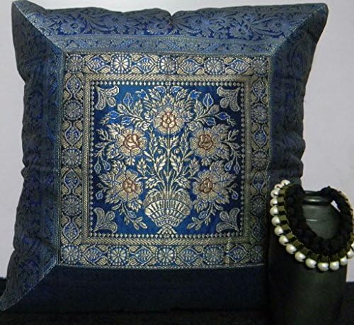 Rajasthankrafts Indian Ethnic Banarasi Brocade Zari Chanderi Silk Decorative Pillow Cushion Cover Size 18 X 18 Inches CC01