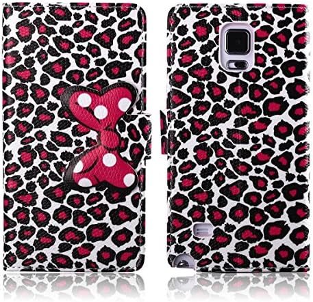 Note 4 Case Samsung Galaxy Note 4 Kickstand Case,Tribe-Tiger Minnie Mickey Series Premium Leather[Card Slot][Flip][Stand][Wallet]Cover Case for Samsung Galaxy Note 4(Leopard Bowknot)