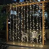 Fuloon 3M x 3M 300 LED Outdoor Party christmas xmas String Fairy Wedding Curtain Light 8 Modes for Choice 110V (Warm White)
