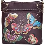 6150VkzTjGL. SL160  Anuschka Crsna Double Cross Body Sling: Ethereal Butterfly Cocoa Leather Handbags