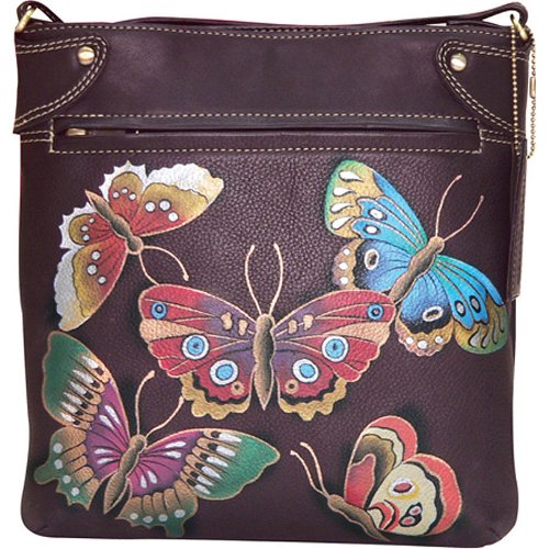 Anuschka Crsna Double Cross Body Sling Ethereal Butterfly Cocoa Leather Handbags Ethereal Butterfly Cocoa