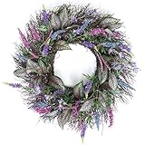 Spring Floral Front Door Wreath 22" Lavender Flower Hanging Wall Window Decoration Home Office Easter Holiday Festive Decor