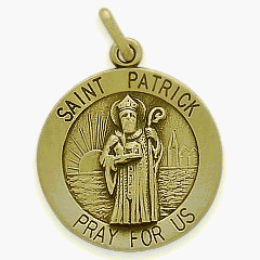 14 Karat Yellow Gold Saint Patrick Religious Medal Medallion with 18 Inch Chain