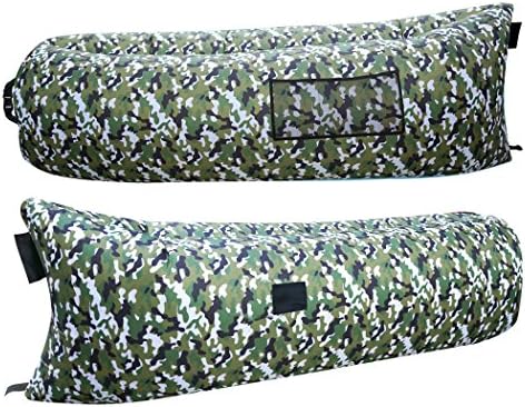 Outdoor Inflatable Lounger Nylon Fabric Beach Lounger Convenient Compression Air Bag Hangout Bean Bag Portable Dream Chair (Camouflage)