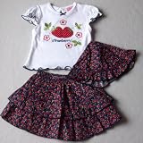 Baby Girls Cute Summer Clothes - 6-12 months - Gorgeous White Blue and Red Strawberries Short-sleeved Top & Skirt with Sun Hat Outfit Set