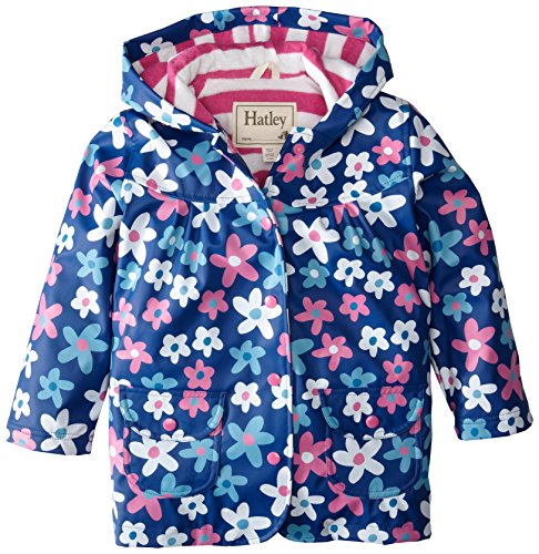Hatley Little Girls' Girls Summer Garden Raincoat, Blue Summer Garden, 4