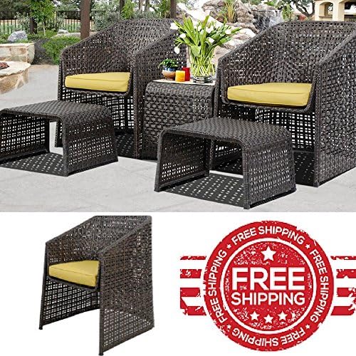 Outdoor Patio Furniture Set of 5 Wicker Seats Foot Stools W/ Cushions Garden Pool Yard Porch Balcony &amp; eBook by MY FAVOURITE SHOP 22