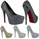 P1F NEW Womens Satin Rhinestone High Heels RED SOLE Platforms Party Ladies Shoes