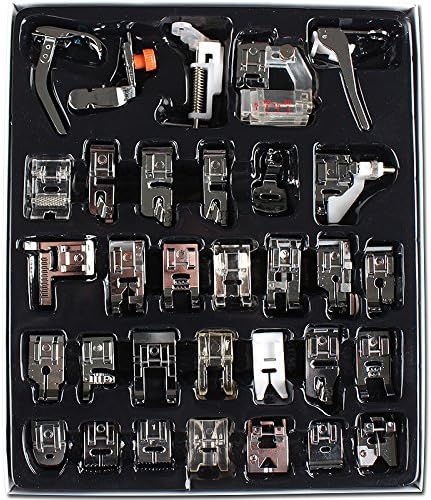 32 Pcs Domestic Sewing Machine Presser Walking Foot Set For Brother, Babylock, Singer, Janome, Elna, Toyota, New Home, Simplicity, Necchi, Kenmore, and White Low Shank Sewing Machines