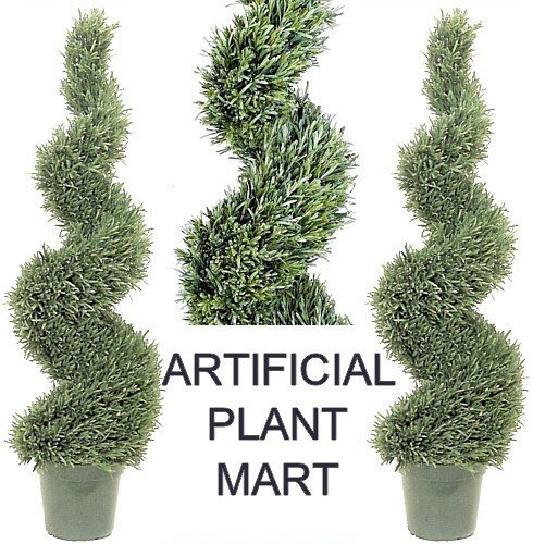 1 lot of 2 Artificial Outdoor Indoor Potted 4 foot 3 inch Designer Rosemary Spiral Topiary Tree Plants with seed heads