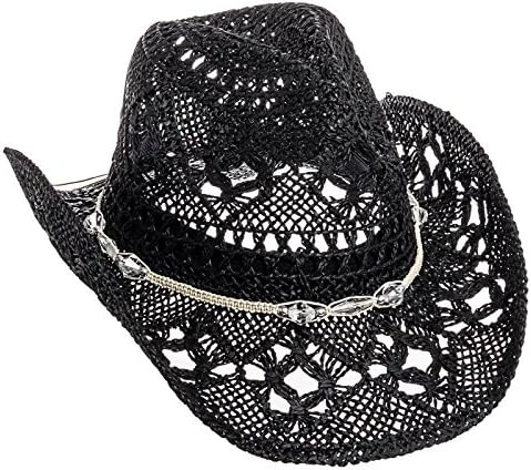 Dorfman Women's Bead Embellished Straw Cowboy Hat