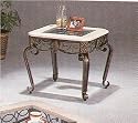 Western Accents Wrought Iron Ivory Marble Top Trimmed in Black and Gold Side Table