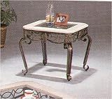 Western Accents Wrought Iron Ivory Marble Top Trimmed in Black and Gold Side Table