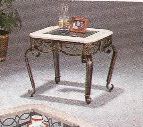 Western Accents Wrought Iron Ivory Marble Top Trimmed in Black and Gold Side Table