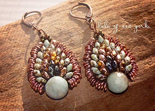 Rollo Hand Beaded Earrings with Faceted Pacific Agate - Copper/Blue